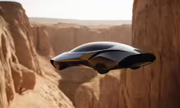 a flying car near some very high mountains