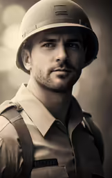 man in uniform posing in front of a light