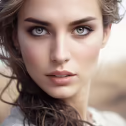 a woman with beautiful eyes has long hair