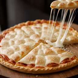 pizza with topping being lifted from a wooden pan