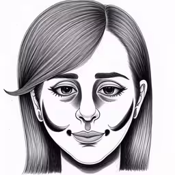 an adult female face with a mustache on it,a pencil drawing of a girl