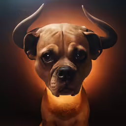 a brown dog with long horns and dark background