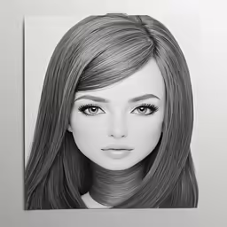 a black and white photo with long hair