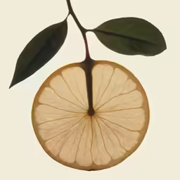 a leaf is over the cut off yellow lemon