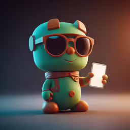 an image of a green creature holding up a smart phone