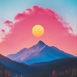 an image of sunset over a mountain landscape