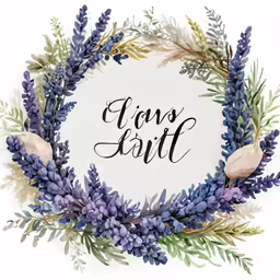 the words lens written in black ink with blue flowers