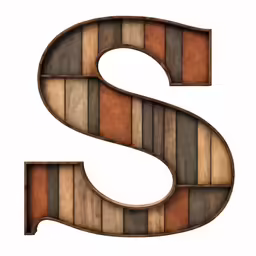 a wooden letter s that is made with strips of wood
