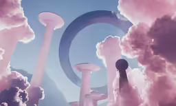 some clouds are in the air and there is a large object above them