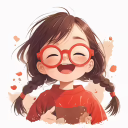 a young girl with glasses holds an object and looks like she has a toothbrush
