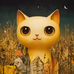 a picture of a cat sitting in the middle of a field