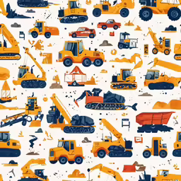 a large group of construction vehicles on white background