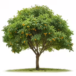 an orange tree on a green grassy mound