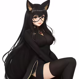 anime girl wearing cats - ears and black cat costumes