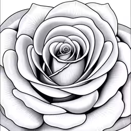 a rose is drawn in black and white,a black and white drawing of a flower,a drawing of a large white rose on a white background,a drawing of a flower with lots of lines,a flower that has been drawn in a line art style
