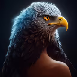 an eagle is shown, against a dark background