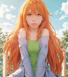 an orange - haired girl with long, flowing, hair