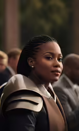 an attractive black lady standing in front of some people