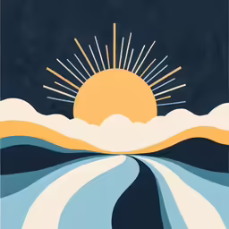 the sun and snow have bright rays in the sky