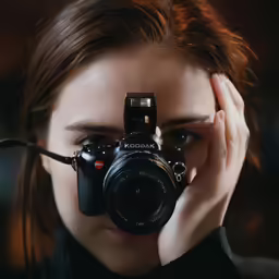 a woman with a camera on her hands