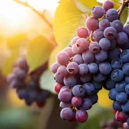 grapes cluster in the sun on a branch