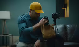 a man sitting down in front of a camera