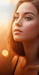 a beautiful woman with freckled hair is staring at the camera