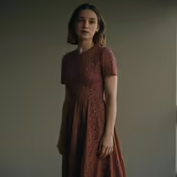 a beautiful young woman standing against a wall