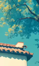 looking up at the tops of a roof and top of a building