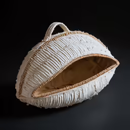 a white woven basket on a black background
