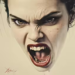 a woman with her mouth open as she is screaming
