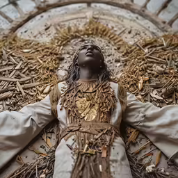 a sculpture that is laying down on the ground