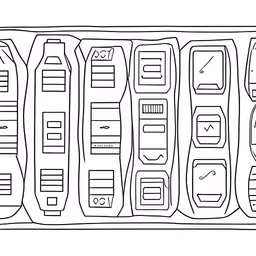 the top section of the back panel, showing all the buttons and gauges,a diagram for the layout of a computer processor,the inside of a printout for a vehicle