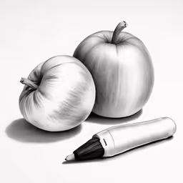pencil drawing of an apple and onion with a marker