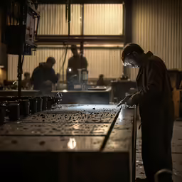 an older man checks something on a metal piece