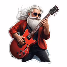 an illustration of a bearded man in sunglasses with a guitar