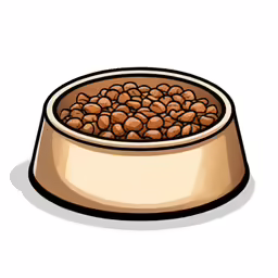 a dog bowl filled with beans on top of a table