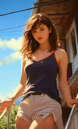 a woman that is leaning against the rail