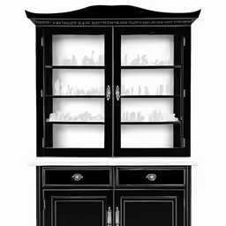 a black and white photograph of shelves and cupboards