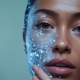 a woman with bubble makeup on her face