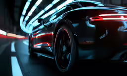 the lights of a modern car glow up on its wheels