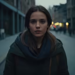 a young woman standing on the sidewalk alone