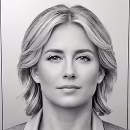 the face of a woman is shown in black and white