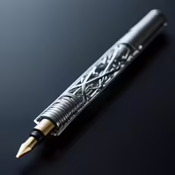 a fountain pen with a silver and gold trim