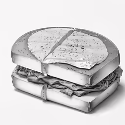 a sandwich has been cut open and sitting on top of the book