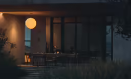 some lamps that are on outside a house