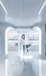 woman standing in white room looking into the camera