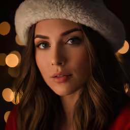 a woman is wearing a santa hat and posing for the camera