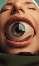 an eyeballed human has its nose partially open
