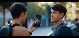 a man taking a selfie while another man looks at him